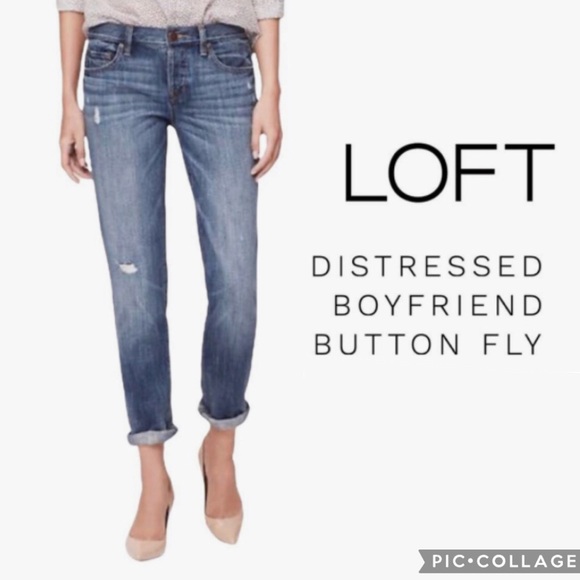 LOFT Denim - LOFT Button Fly Boyfriend 100% Cotton Distressed Jeans 29/8P